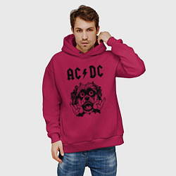 Толстовка оверсайз мужская AC DC - rock dog, цвет: маджента — фото 2