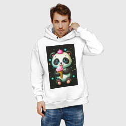 Толстовка оверсайз мужская Панда с мороженым, цвет: белый — фото 2