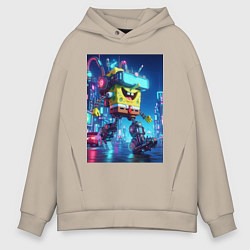 Толстовка оверсайз мужская Cyber Sponge Bob - neon glow fantasy, цвет: миндальный