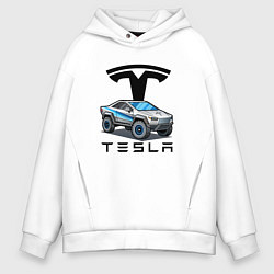 Толстовка оверсайз мужская Tesla сybertruck Elon Musk, цвет: белый