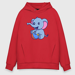 Толстовка оверсайз мужская Слон играет в мяч, цвет: красный