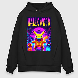 Толстовка оверсайз мужская Pikachu - halloween vaporwave, цвет: черный