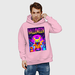 Толстовка оверсайз мужская Pikachu - halloween vaporwave, цвет: светло-розовый — фото 2