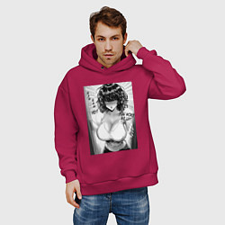 Толстовка оверсайз мужская Фубуки в двери - One punch man, цвет: маджента — фото 2