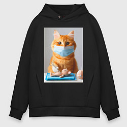 Толстовка оверсайз мужская Рыжий кот хирург - нейроарт, цвет: черный