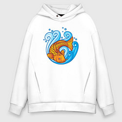 Толстовка оверсайз мужская Золотая рыбка в море, цвет: белый