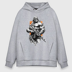 Толстовка оверсайз мужская Античный воин с АК-47, цвет: меланж
