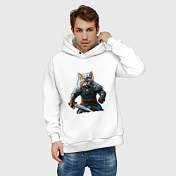 Толстовка оверсайз мужская Кот викинг, цвет: белый — фото 2