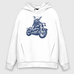 Толстовка оверсайз мужская Чихуахуа байкер на мотоцикле, цвет: белый