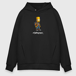 Толстовка оверсайз мужская Bart Simpson cyberpunk, цвет: черный