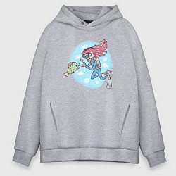 Толстовка оверсайз мужская Девочка-дайвер и рыбка, цвет: меланж