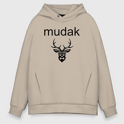 Толстовка оверсайз мужская Олень в очках - мудак, цвет: миндальный