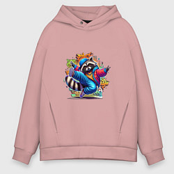 Толстовка оверсайз мужская Хип-хоп енот, цвет: пыльно-розовый