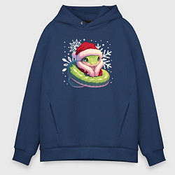 Толстовка оверсайз мужская Маленькая зелёная змейка, цвет: тёмно-синий