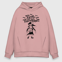 Толстовка оверсайз мужская Хэллоуин - девочка с тыквой, цвет: пыльно-розовый