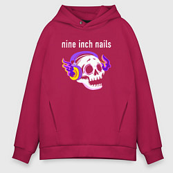 Толстовка оверсайз мужская Nine Inch Nails - неоновый череп, цвет: маджента