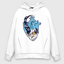 Толстовка оверсайз мужская Космический кемпинг в сердце, цвет: белый