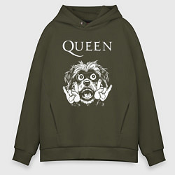 Толстовка оверсайз мужская Queen rock dog, цвет: хаки