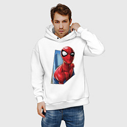 Толстовка оверсайз мужская Человек-паук и город, цвет: белый — фото 2