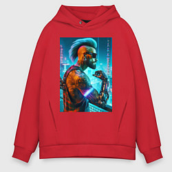 Толстовка оверсайз мужская Cool guy - cyberpunks not dead, цвет: красный