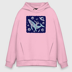 Толстовка оверсайз мужская Кит и космонавт, цвет: светло-розовый