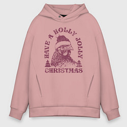 Толстовка оверсайз мужская Новогодняя курица в шапке, цвет: пыльно-розовый