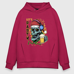 Толстовка оверсайз мужская Skull Santa, цвет: маджента