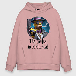 Толстовка оверсайз мужская Гомер Симпсон с пистолетом - мафия бессмертна, цвет: пыльно-розовый