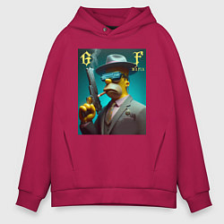 Толстовка оверсайз мужская Homer Simpson with pistol - godfather, цвет: маджента