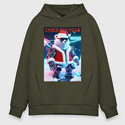 Толстовка оверсайз мужская Cyber new year - polar bear, цвет: хаки