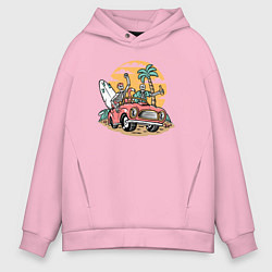 Толстовка оверсайз мужская Веселые серферы, цвет: светло-розовый