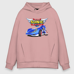 Толстовка оверсайз мужская Cool hedgehog - Sonic racing team, цвет: пыльно-розовый