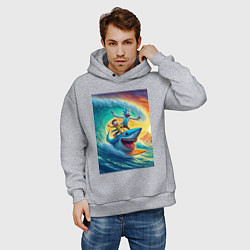 Толстовка оверсайз мужская Рик и Морти - сёрфинг на акуле, цвет: меланж — фото 2