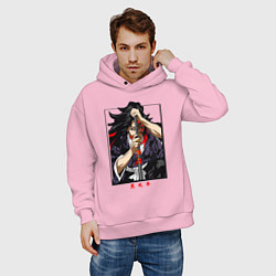 Толстовка оверсайз мужская Клинок, рассекающий демонов Кокушибо, цвет: светло-розовый — фото 2