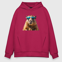 Толстовка оверсайз мужская Капибара в модных очках, цвет: маджента