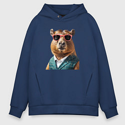 Толстовка оверсайз мужская Капибара в жилетке, цвет: тёмно-синий