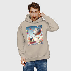 Толстовка оверсайз мужская Чаепитие крылатого слона - психоделика, цвет: миндальный — фото 2