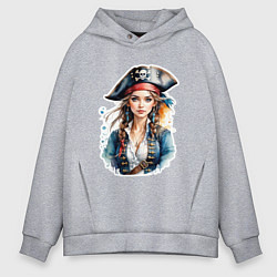 Толстовка оверсайз мужская Девушка пиратка, цвет: меланж