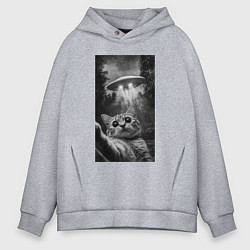 Толстовка оверсайз мужская Котейка и НЛО, цвет: меланж