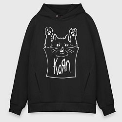 Толстовка оверсайз мужская KoЯn - cat rock, цвет: черный