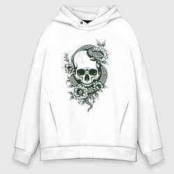 Толстовка оверсайз мужская Змея на черепе, цвет: белый