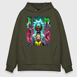 Толстовка оверсайз мужская Rick and Morty - horror fantasy, цвет: хаки