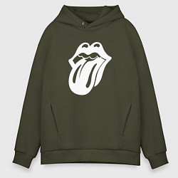 Толстовка оверсайз мужская Rolling Stones - white logo, цвет: хаки