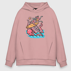Толстовка оверсайз мужская Осьминог напал на серфера, цвет: пыльно-розовый