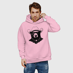 Толстовка оверсайз мужская Медведь ковбой на диком западе, цвет: светло-розовый — фото 2