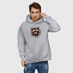 Толстовка оверсайз мужская Голова енота с брызгами краски, цвет: меланж — фото 2