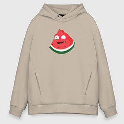 Толстовка оверсайз мужская Арбуз озадаченно улыбается - мем, цвет: миндальный