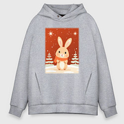 Толстовка оверсайз мужская Снежный милый кролик, цвет: меланж