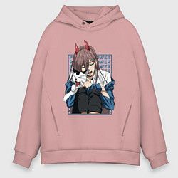 Толстовка оверсайз мужская Человек-бензопила Пауэр и кошка, цвет: пыльно-розовый
