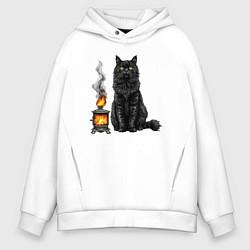 Толстовка оверсайз мужская Кот с печкой, цвет: белый